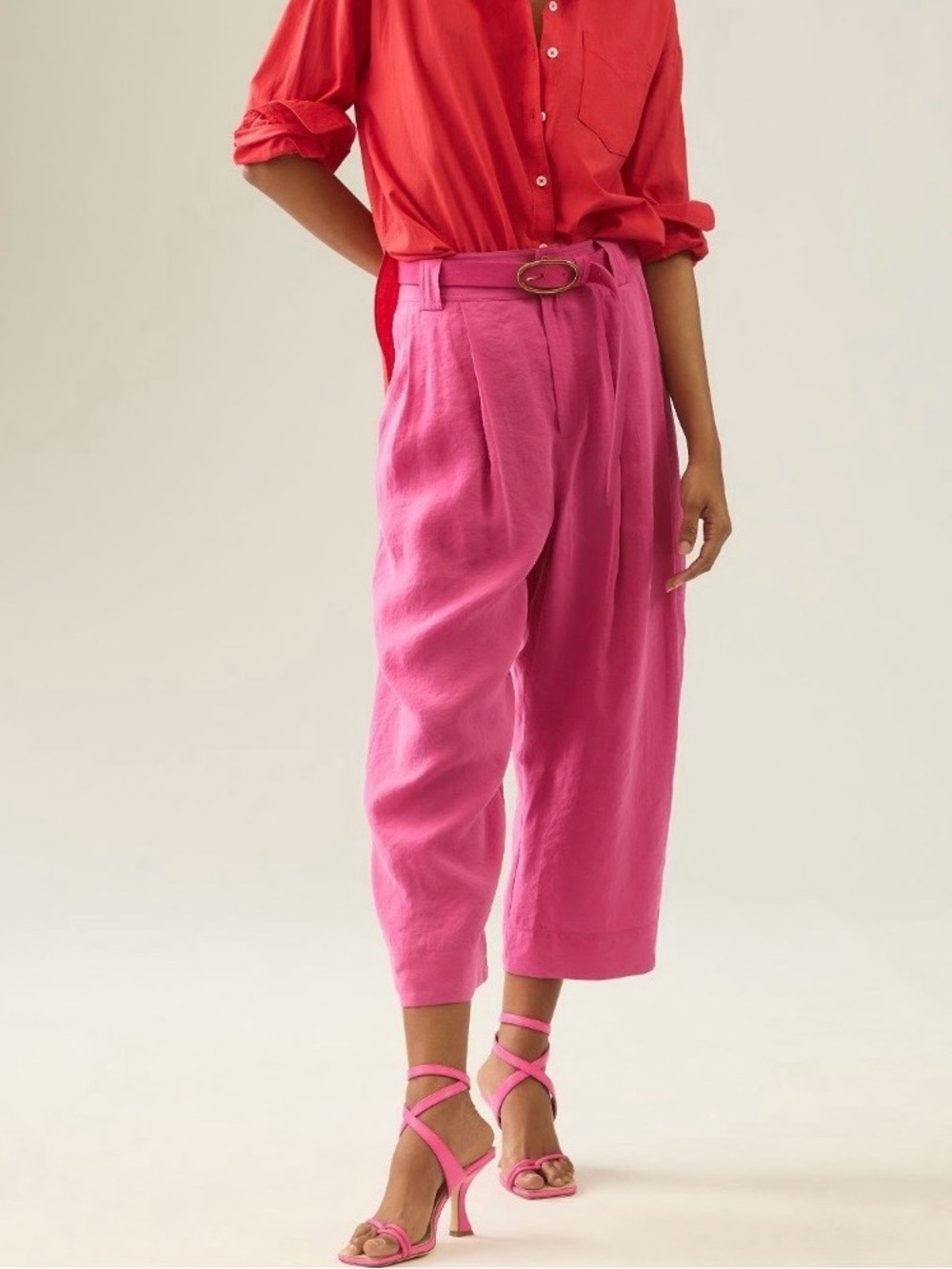 Anthropologie Cropped Pleated Pink Trousers 10